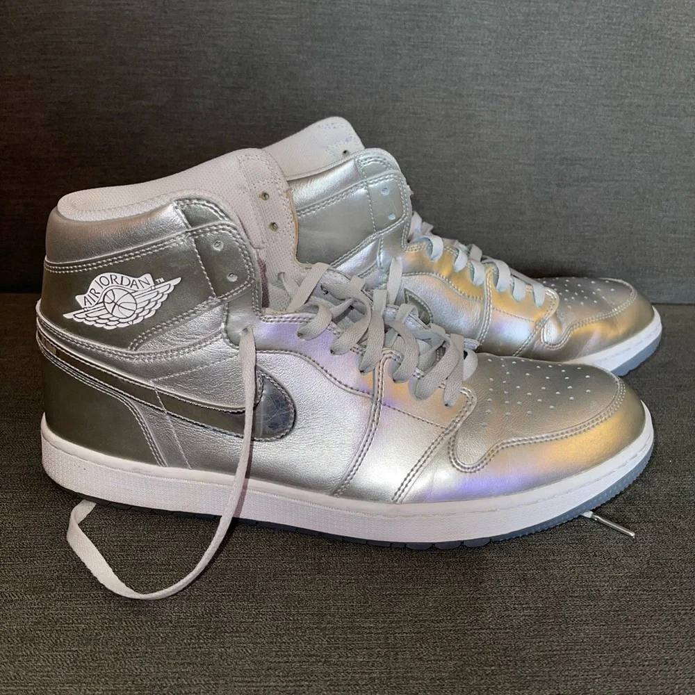 Nike Jordan 1 Golf, Metallic Silver and White - Picture 2 of 6